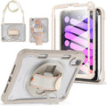 BRAECNstock Case for iPad mini 7 (A17 pro) 2024 & Mini 6 2021 8.3-inch,Shockproof Protective Cover with Pencil Holder,Screen Protector,360° Rotating Hand Strap/Stand-Khaki