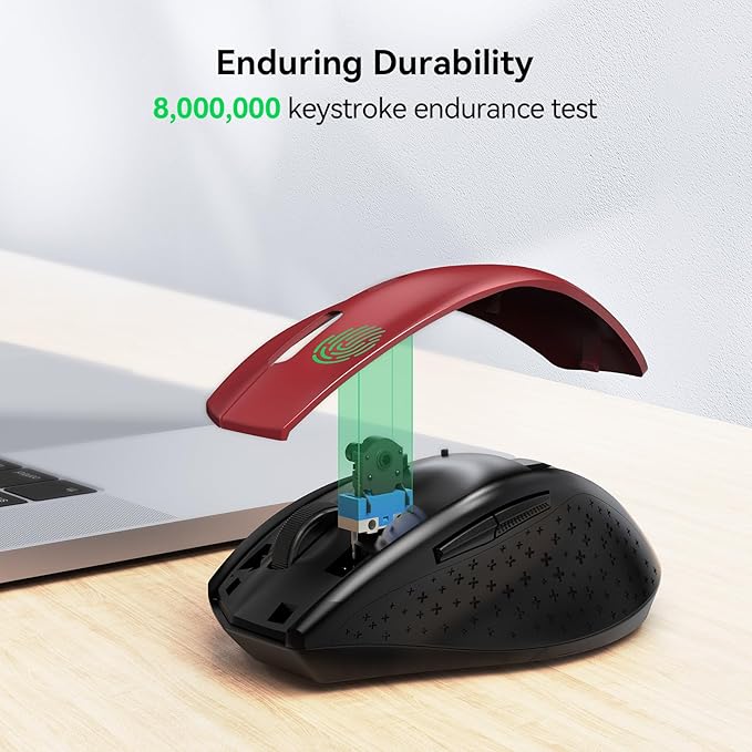 TECKNET Wireless Mouse, 2.4G USB Computer Mouse with 6-Level Adjustable 4800 DPI, 30 Months Battery, Ergonomic Grips, 6 Buttons Portable for PC, Chromebook, Mac (Red)