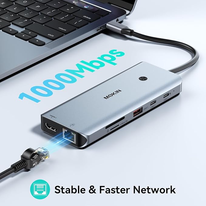 MOKiN 12-in-1 USB C Docking Station, 3 HDMI 4K@60Hz Triple Display Hub with 100W PD, 10Gbps USB-C/A Port, Gigabit Ethernet, SD/microSD Card Reader, Screen Control Button for Laptop Windows