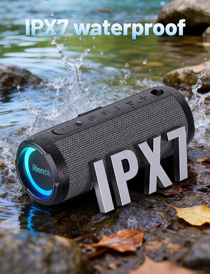 RIENOK Portable Bluetooth Speaker 30W Dual Pairing True Wireless Stereo HD Sound IPX7 Waterproof Outdoor Sport Shower Wireless Speaker Bluetooth 5.3 for Home Party