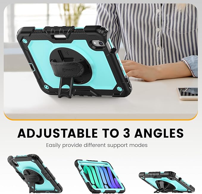 Timecity Case for iPad mini 7th/6th Generation 8.3-inch, for iPad mini 7/6 with Screen Protector, 360 Rotating Stand Handle/Shoulder Strap for iPad mini 7 (A17 Pro) 8.3'' Case - Light Blue