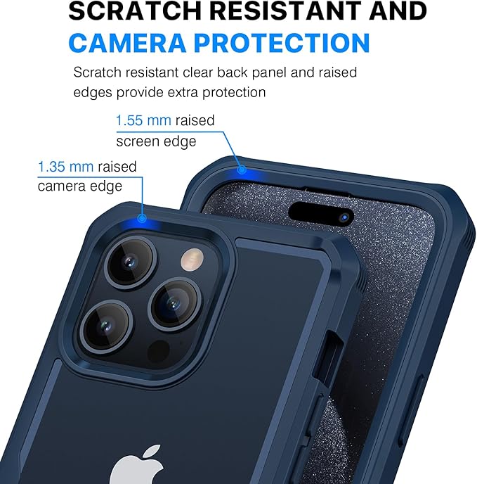 CENHUFO Privacy for iPhone 15 Pro Case, Full Body Phone Case with Built-in 9H Tempered Glass Privacy Screen Protector and Camera Lens Protector, Anti Peep Spy Shockproof Bumper Clear Cover - Blue
