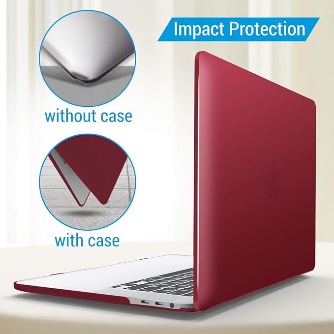 IBENZER Compatible with MacBook Pro 15 Inch Case A1990 A1707, Hard Shell Case with Keyboard Cover & Type C Adapter for Mac Pro 15 Touch Bar, Wine Red, T15-WR+1TC A