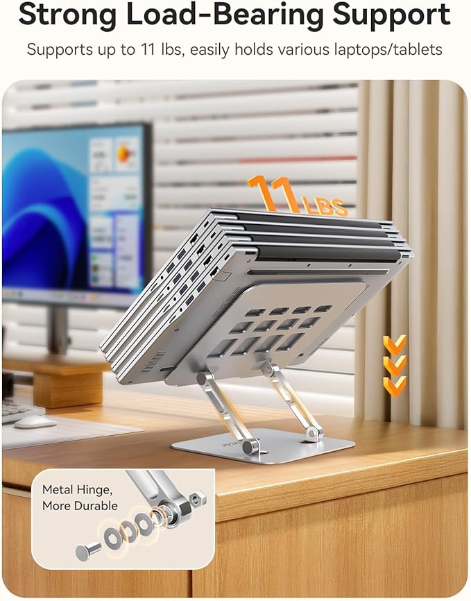 ORICO Ergonomic Laptop Stand for Desk, Height Adjustable Aluminum Alloy Laptop Stand Riser, Foldable Computer Holder Compatible with MacBook, Dell XPS, HP up to 17” - ST11, Silver