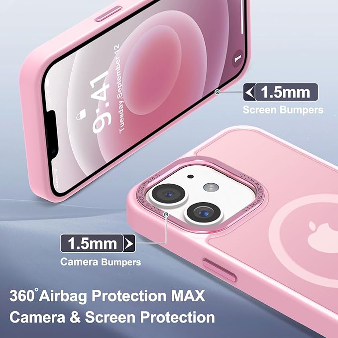 Newfuture Designed for iPhone 12 Case/iPhone 12 Pro Case with Magnetic [13 FT Military Drop Protection] [Compatible with Magsafe] Translucent Shockproof with Anti-Fingerprint Phone Case, Chalk Pink