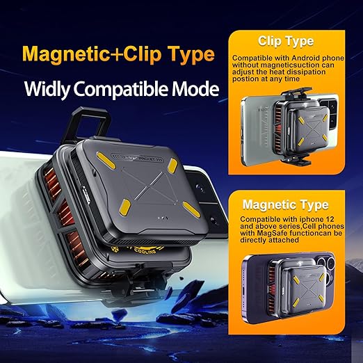 Magnetic Phone Cooler with Battery,Rechargeable Wireless Cooling Fan for iPhone/iPad,Phone Cooling Case Radiator Heatsink with RGB LED for iPhone MagSafe Series/Samsung/Android