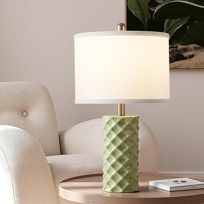 Vitality Green & Star Diamond Ceramic Table Lamps (Set of 2) - 23" Luxe Modern Bedside Lamps for Nightstand,bedrooms, Living Rooms, or entryways & Rotary Switch,No Bulbs