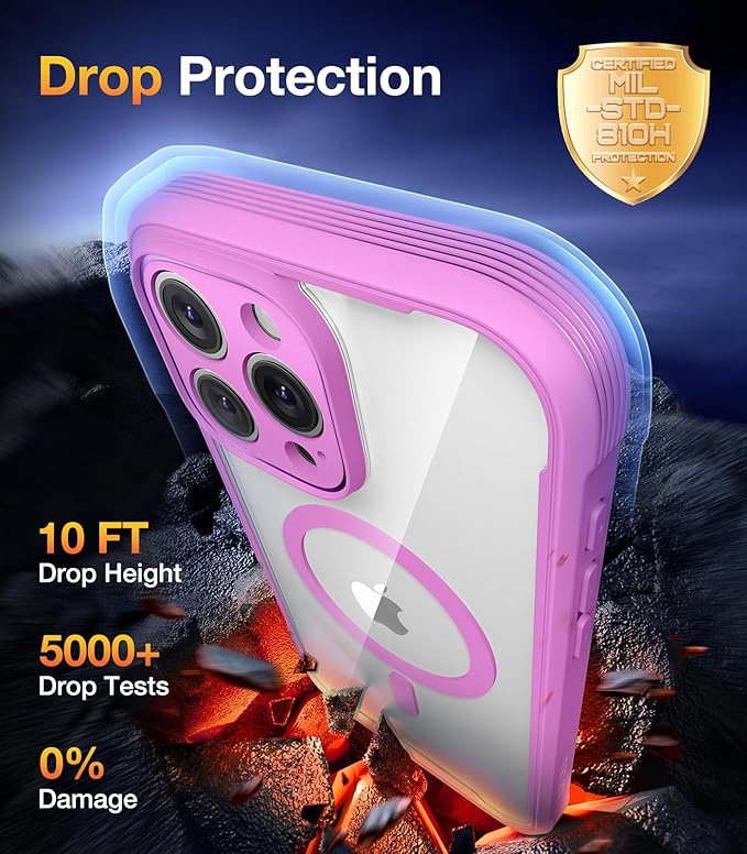 Diaclara Magnetic Designed for iPhone 16 Pro Max Case, Full Body Rugged with Touch Sensitive Anti-Scratch Screen Protector, Compatible with MagSafe, Soft Bumper Case for iPhone 16 Pro Max 6.9', Pink