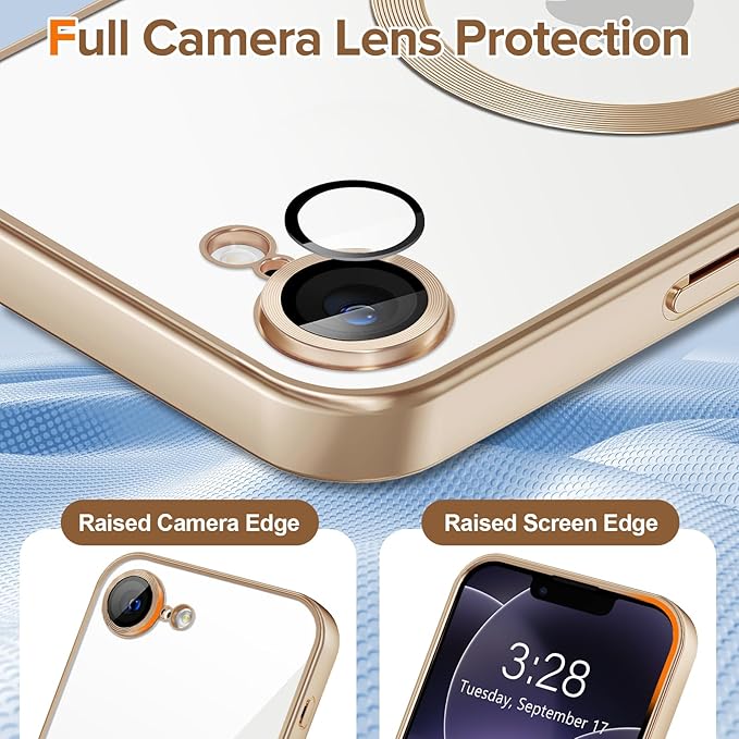 Hython Magnetic Clear for iPhone 17e Case with Camera Lens Protector [Compatible with MagSafe] Luxury Plating Edge Slim Soft TPU Cover Protective Phone Case for iPhone 17e 6.1", Matte Desert Brown