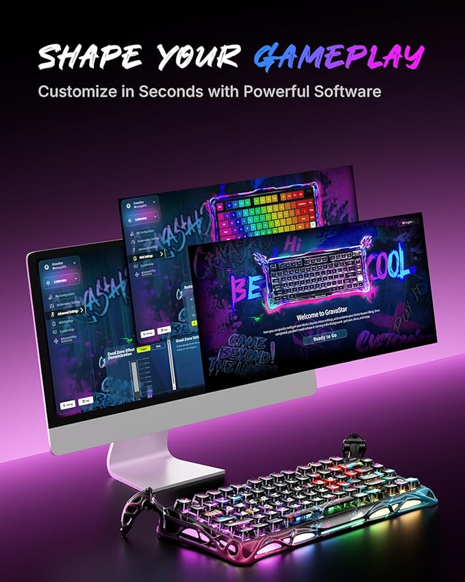 GravaStar Mercury V75 Gaming Keyboard – Hall‑Effect Magnetic‑Switch Keyboard, 8000 Hz Polling, 0.005RT, Wired USB-C, Adjustable Actuation, Semi‑Aluminum Chassis (Neon Graffiti, V75 Pro)