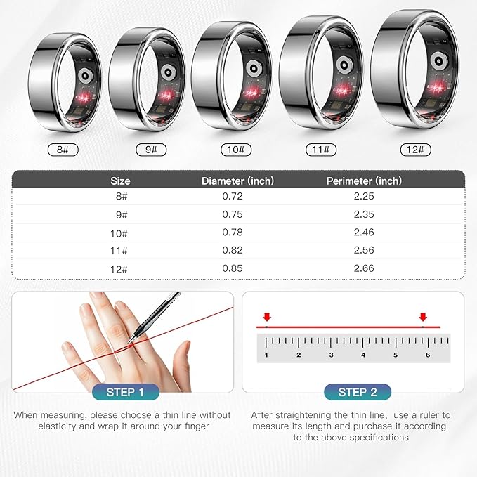 Smart Ring Health Tracker for Women Men, Sleep Tracker with Heart Rate and Blood Oxygen, Fitness Ring for Activity Monitoring, 15 Days Battery, No Subscription, Titanium Alloy(Black, #10)