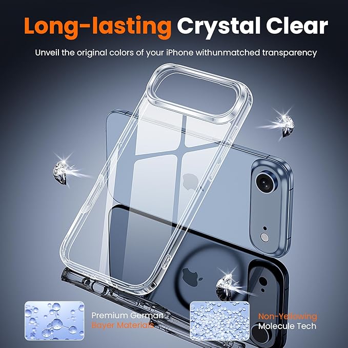 toushion 3 in 1 for iPhone Air Case Clear,Yellowing-Resistant Acrylic Back, Screen Protector *1 & Camera Lens Protector*1, Shockproof for Phone Cover 6.5 inch