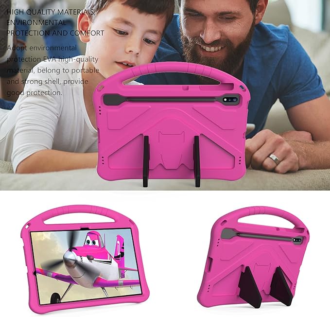 Kids Case for Samsung Galaxy Tab S10+/S9+/S8+/S7 FE/S7+/S9 FE+ 12.4", Techcircle Light Weight Shock Proof EVA Foam Handle Rugged Stand Protective Case for Galaxy Tab S9 FE Plus/S10 Plus 2024, Rose