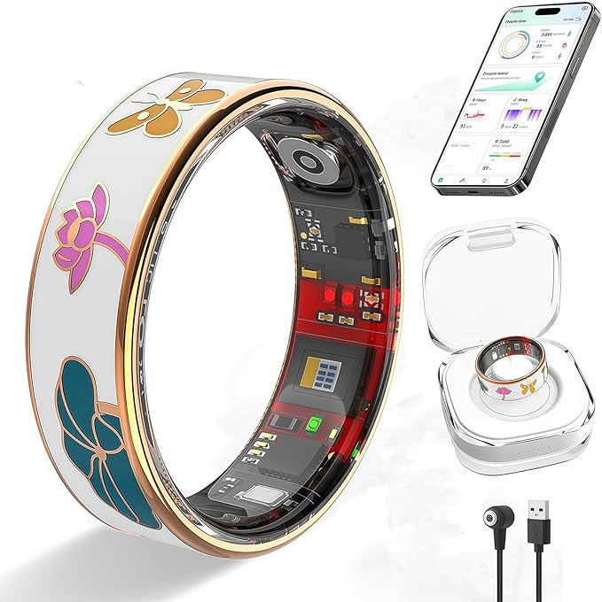 Smart Ring for Women,Fitness Tracker with Heart Rate,Blood Oxygen,Menstrual Cycle,Sleep Monitoring,Step Counting,IP68 Waterproof for iOS and Android,No Subscription Fee (7#)