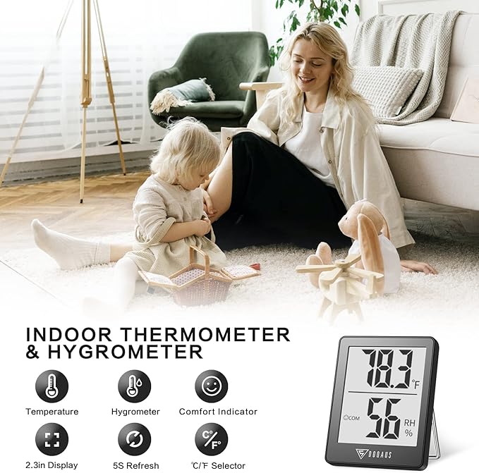 DOQAUS Digital Hygrometer Indoor Thermometer Room Thermometer with 5s Fast Refresh Temperature Humidity Monitor for Bed Room, Baby Room, Basement, Greenhouse, Office (Grey)