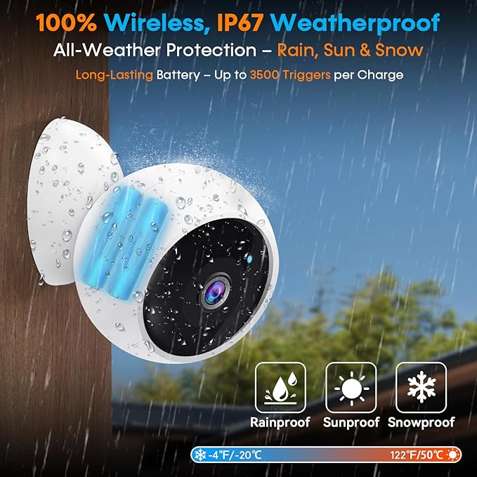 AMTIFO Security Cameras Wireless Outdoor Magnetic - 4-Pack Install-Free Indoor Smart 2K WiFi - Long Battery Life Powered Wireless Security Camera with AI Motion Detection