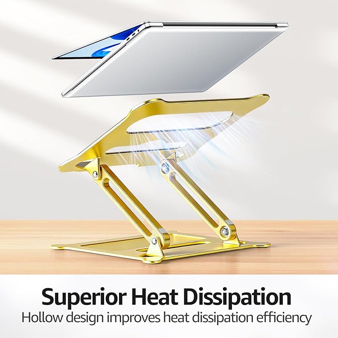 Urmust Laptop Notebook Stand Holder Adjustable Laptop Stand Portable Computer Riser Compatible with MacBook Air Pro HP Dell XPS Lenovo All Laptops 10-15.6"(Gold)