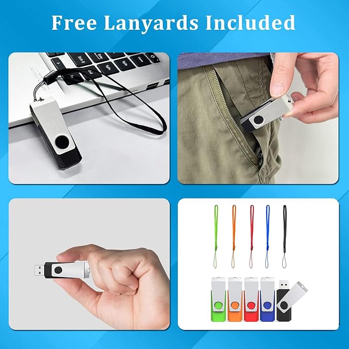 8GB Flash Drive 10 Pack, Wooolken USB 2.0 Memory Stick Thumb Drive with Lanyards Swivel USB Stick for Data Storage and Backup (Mixed Colors)