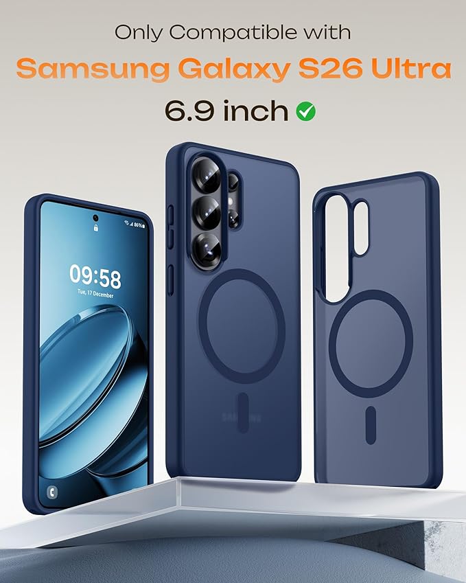 TOCOL for Samsung Galaxy S26 Ultra Case, Built-in Magnetic Ring, Drop Protection, Slim Translucent Matte Phone Case for Galaxy S26 Ultra 6.9 inch (Dark Blue)