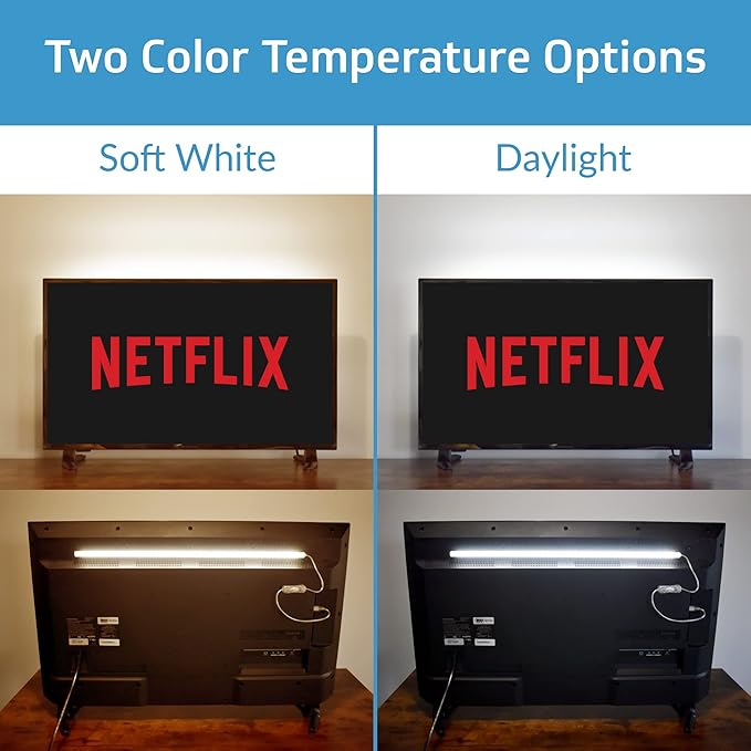 TrueColor USB-Powered LED Light Bar with Frosted Cover for Under Cabinet, Under Monitor, TV Backlight – Easy-Install - Adhesive & Mounting Brackets Included - 100,000 Hours Lifetime (12", Soft White)
