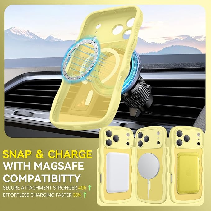 BENTOBEN Magnetic for iPhone 17 Pro Case, Cute Wavy Full Camera Protection [Compatible with MagSafe] Matte Anti-Slip Bumper Women Girls Boys Protective Cover for 17 Pro 6.3", Yellow