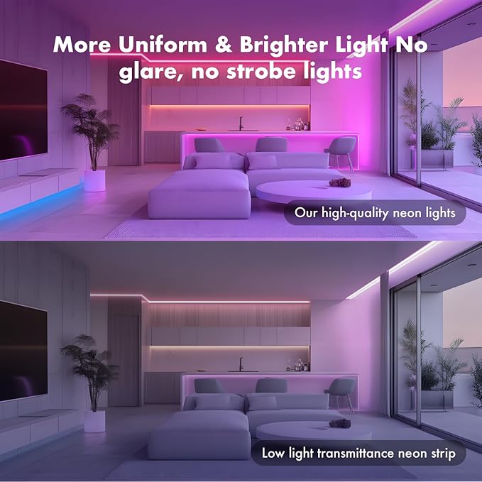 SILFU Neon Rope Lights, 50FT RGB LED Strip Lights, Waterproof IP67 LED Lights for Bedroom, DIY Design, Music Sync, 44 Key Remote Control, Multiple Modes for Bedroom, Holiday Decoration