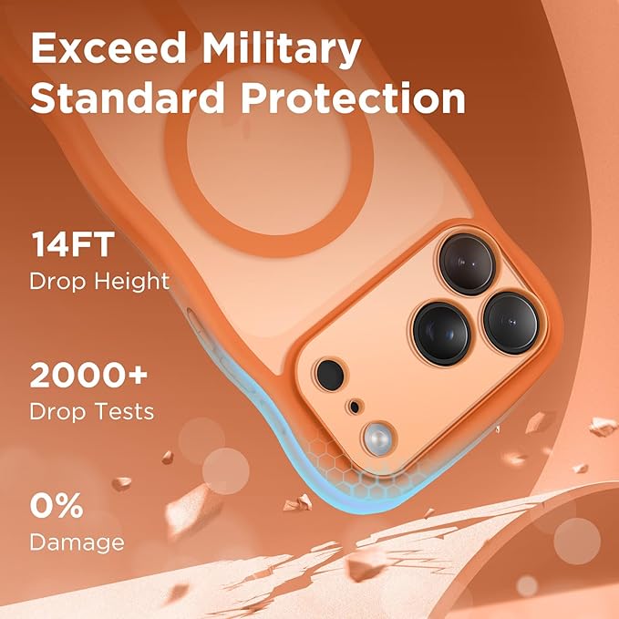 CAPRARO Magnetic for iPhone 17 Pro Max Case for Women Girls, Upgraded [Full Camera Protection] [Compatible with MagSafe] Cute Wave Translucent Matte Phone Case for iPhone 17 Pro Max, Clear Orange