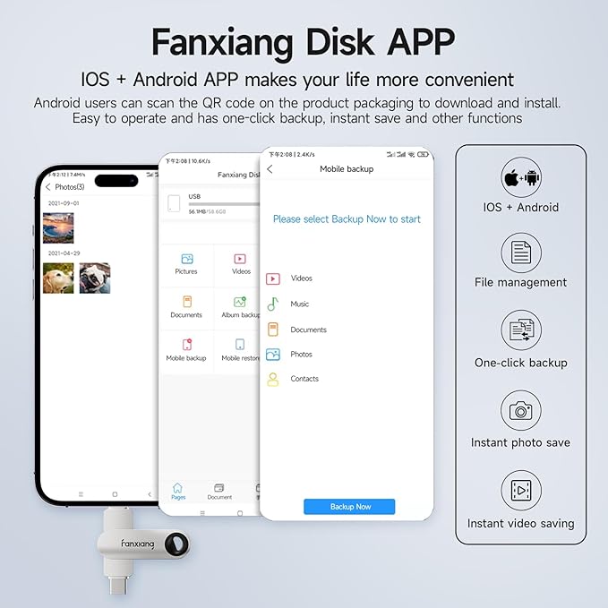 fanxiang 128GB Flash Drive for iPhone/iPad, 2-in-1 Photo Stick USB Memory Stick Thumb Drive, External Storage for Photos, Music, Videos- Compatible with Lightning/USB Type-C, MFi Certified
