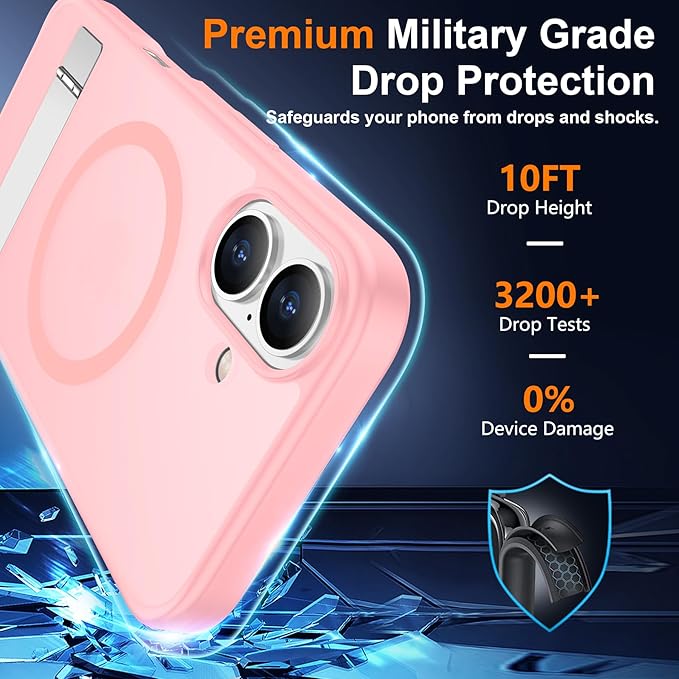 SPIDERCASE Magnetic for iPhone 16 Case,with [3 Stand Ways] [Military Grade Drop Protection] with Invisible Stand Shockproof Slim Phone Case for iPhone 16 6.1'',Light Pink