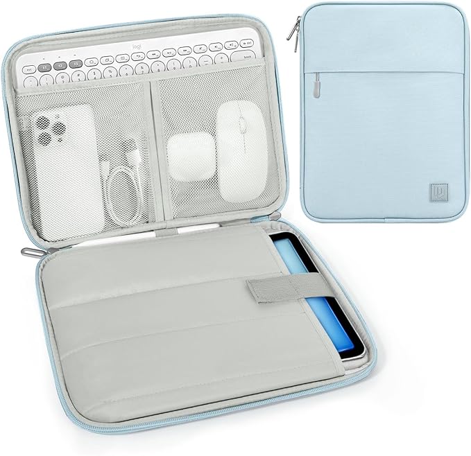 Dadanism 9-11 Inch Tablet Sleeve Padded Carrying Case for iPad (A16) 11th Gen 11", iPad 10th Gen 10.9", iPad Air M4/Pro M5 11", iPad Air 5/4, iPad 9/8/7th Gen, Galaxy Tab A11+ Plus 11", Milk Blue