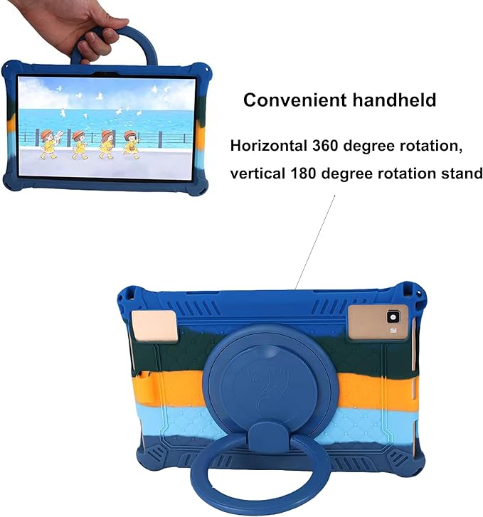 Tablet Case for TCL Tab 10 5G Case 10.1 Inch/TCL Tab 10S 9081X/9080G,Soft Anti-Stress Silicone Case with Rotate Stand/Pencil Holder/Shoulder Strap/Pen for TCL Tab 10.1 Inch (Colorful Dark Blue)