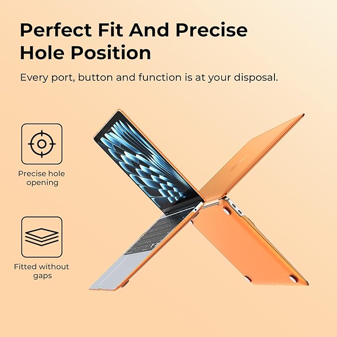 EooCoo Hard Case Compatible with MacBook Air 13.3 inch M1 Chip 2021-2018 with Retina Display, Air 13.3 inch Plastic Protective Case + Transparant Keyboard Cover + Screen Protector, Crystal Orange