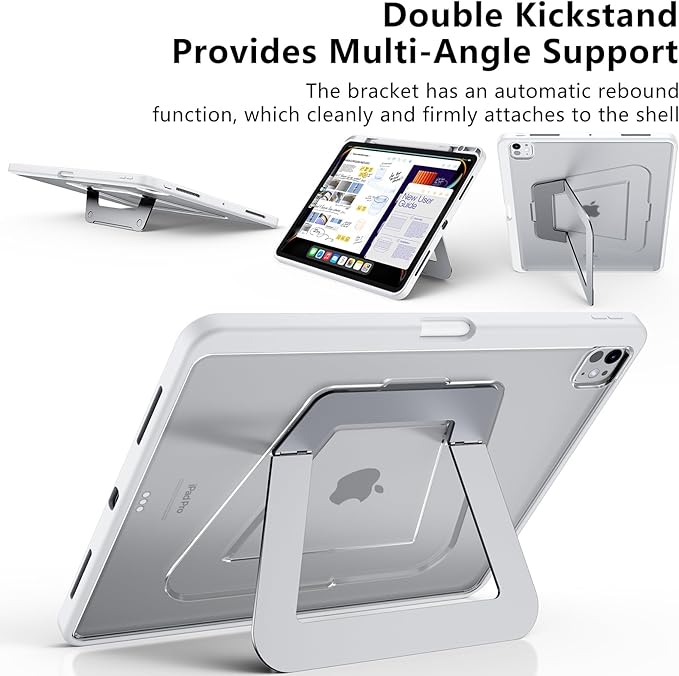 Case for iPad Pro 13 inch 2024 (M4), Ultra Stable Stand with Built-in Pencil Holder, Slim Frosted Protective Cover with Multi-Angle Kickstand,Duty Shockproof Case for iPad Pro 13, White