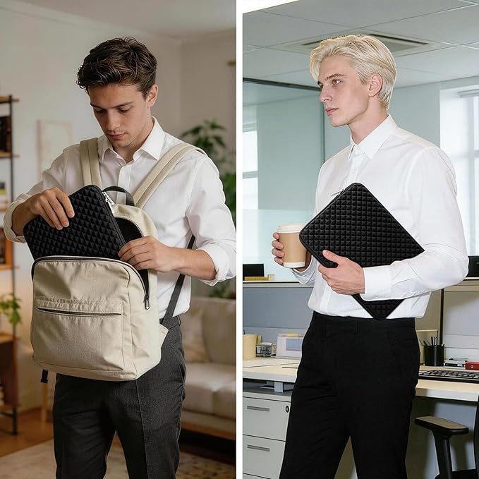 RAINYEAR 11 Inch Laptop Sleeve Diamond Foam Shock Resistant Neoprene Case Fluffy Lining Carrying Bag Compatible with 11.6'' MacBook Air Surface MacBook Neo A18 for 11" Computer Notebook (Black)