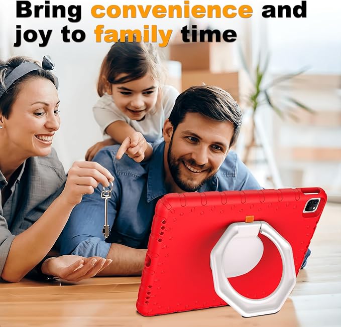 for iPad Pro 12.9 Case 6th/5th/4th/3rd Generation with 360° Rotating Stand & Pencil Holder, Heavy Duty Cute Cover for iPad Pro 12.9 inch 2022/2021/2020/2018, Red