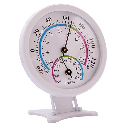 Mini Indoor Thermometer Hygrometer Analog 2 in 1 Temperature Humidity Monitor Gauge for Home, Room, Outdoor, Offices, Display Mechanical Diameter 75mm (No Battery Needed)-White