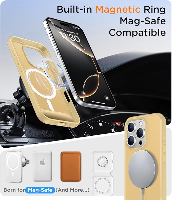 Magnetic Compatible with iPhone 16 Pro Max Case, [Built-in Invisible Kickstand][Compatible with MagSafe][Military Grade Shockproof] Slim Translucent Matte Phone Case for iPhone 16 Pro Max 6.9"