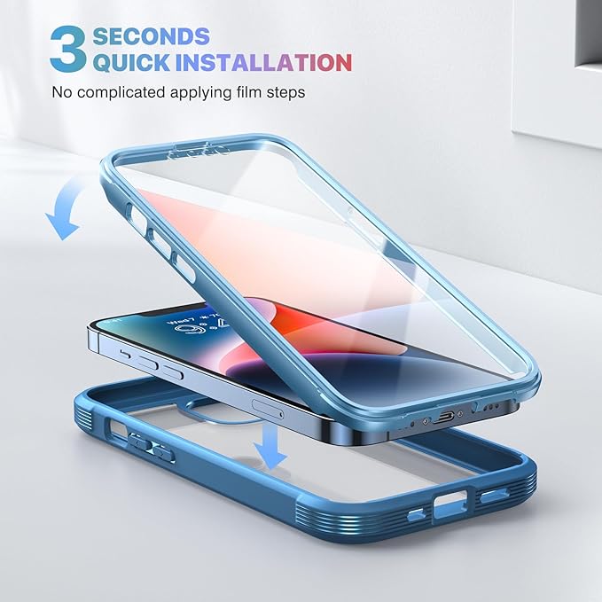 Diaclara Designed for iPhone 14 Case, Full Body Rugged Case with Built-in Touch Sensitive Anti-Scratch Screen Protector, with Camera Lens Protector for iPhone 14 6.1" (Blue and Clear)