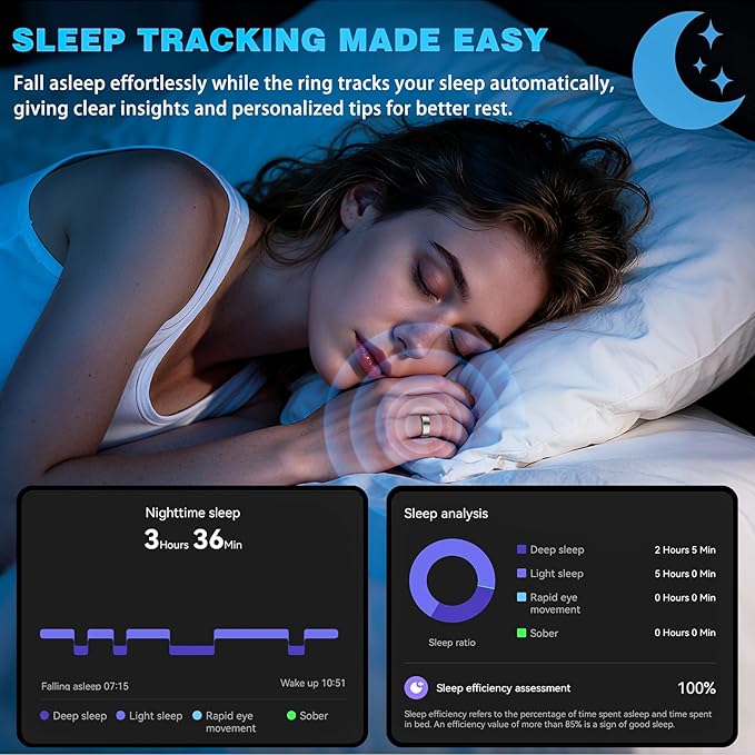 Fitness Tracker Ring for Women Men - Smart Ring with Heart Rate, Blood Oxygen, Sleep Tracker, IP68 Waterproof Activity Tracker (Silver 8)