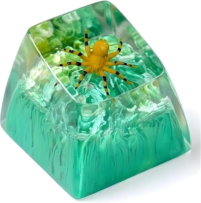 Tarantula Spider Artisan Keycap Green and Yellow Forest R1 SA Profile Custom Insects Keycaps 1U ESC Handmade Gaming Resin Key Cap Cherry MX Switch Compatible Mechanical Keyboard Spider Lover Gift