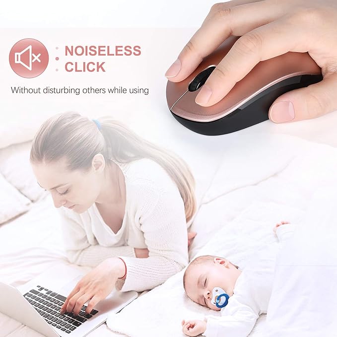 seenda Wireless Mouse, 2.4G Noiseless Mouse with USB Receiver Portable Computer Mice for PC, Tablet, Laptop, Notebook - Rose Gold&Black