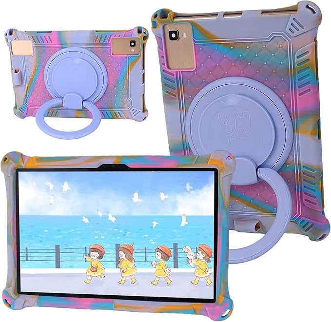 Tablet Case for TCL Tab 10 5G 10.1 Inch/TCL Tab 10S 9081X/9080G,Soft Anti-Stress Silicone Case with Rotate Stand/Pencil Holder/Shoulder Strap/Pen for TCL Tab 10.1 Inch (Colorful Purple)