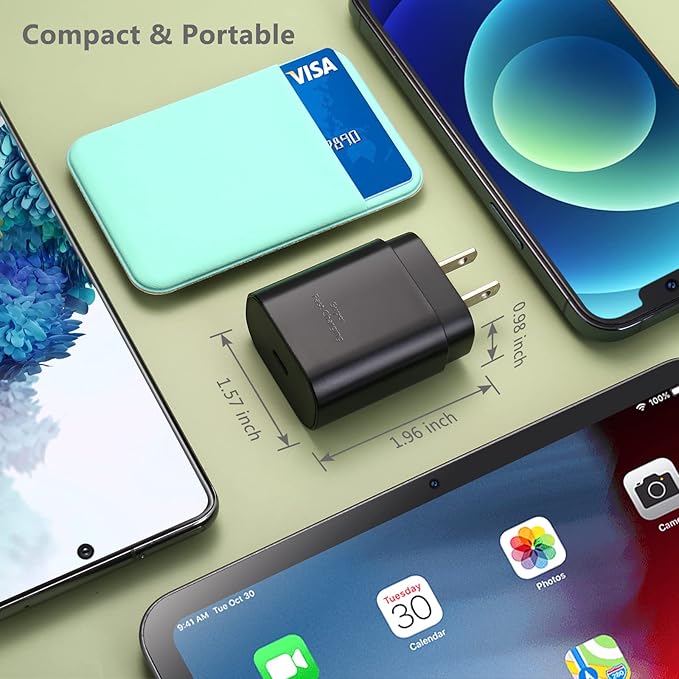 USB C Wall Charger Adapter, Costyle 3 Pack PD 25W Super Fast Charger Type C Charging Block For Samsung Galaxy S25/S24/S23/S22/S21/S20 Ultra/Plus/S20FE/S10/A13/A53/A71/Note 20 Ultra/10,Pixel 7/6A-Black