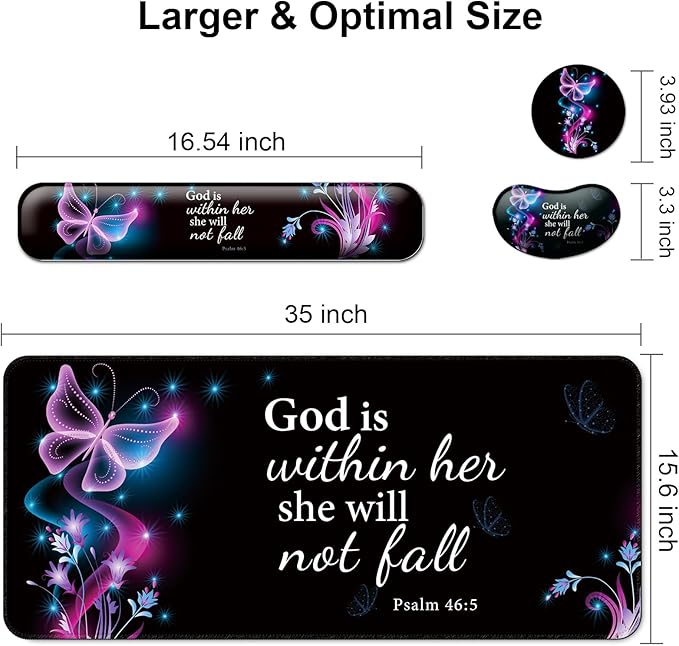 Keyboard Wrist Rest + Mouse Pad with Wrist Support + Desk Mat + Coaster 4 in 1 Set,Desk Matt for Desktop,Cute Large Gaming Ergonomic Mousepad for Computer Laptop Office Home Decor-Purple Butterfly