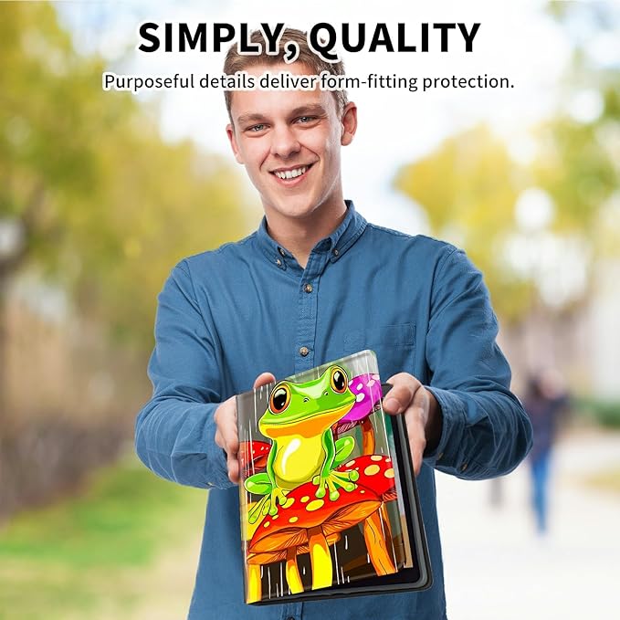 for Kindle Scribe 10.2 Inch 2022/2024 Released Tablet Case, Slim Kickstand Stand Leather Smart Cover with Auto Wake/Sleep, Green Frog Mushroom