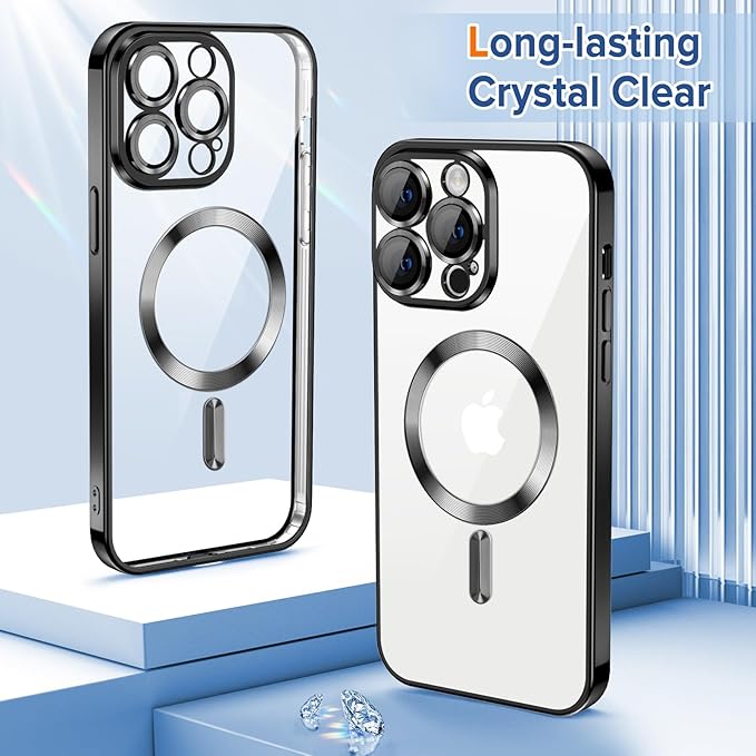 Hython Magnetic Clear for iPhone 12 Pro Case with Camera Lens Protector [Compatible with MagSafe] Luxury Plating Edge Slim Soft TPU Cover Protective Phone Case for iPhone 12 Pro 6.1", Black
