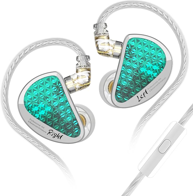 Linsoul KZ AS16 Pro Wired Earbuds, 16BA Balanced Armature Drivers Earphones HiFi Bass in Ear Monitor Earphones with Detachable 0.75mm 2 pin Cable (Cyan, with Mic)