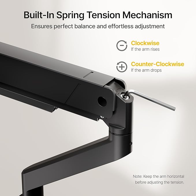 monTEK Single Monitor Arm with USB for Max 45 Inch Ultrawide Screens Adjustable Monitor Desk Mount Holds 35 Lbs Cable Management with C Clamp/Grommet Desk Mount, VESA 75/100mm