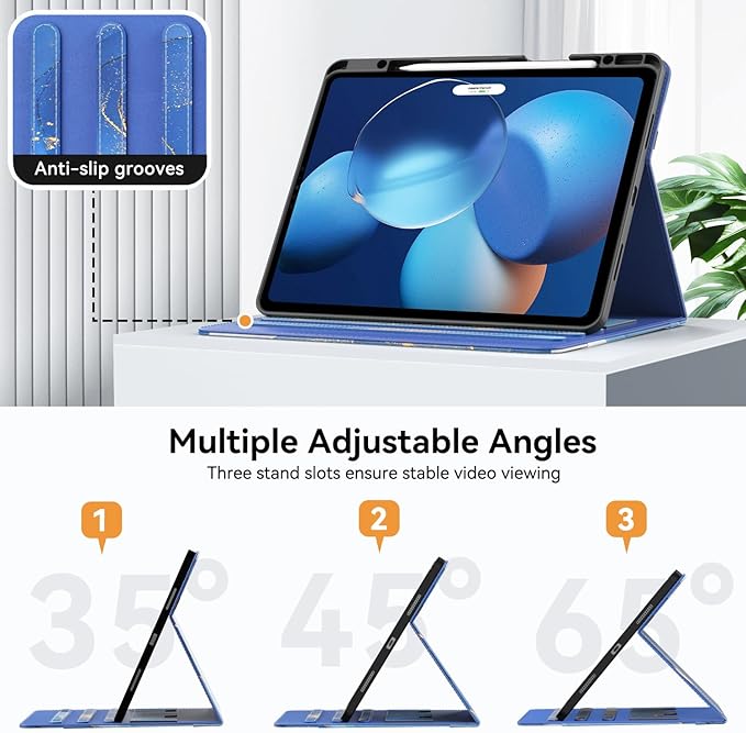 Zonefoker Case for New iPad Pro 12.9 inch 6th/5th/4th/3rd Generation 2022/2021/2020/2018, 12.9'' ipad Pro Leather Protective Cover 6/5/4/3 Gen with Pencil Holder, Auto Wake/Sleep, Marble Gary Blue
