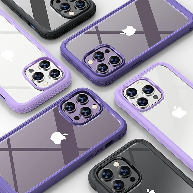 Diaclara Designed for iPhone 14 Pro Case 6.1’’, Full Body Rugged Protective Case+ Camera Lens Protector w/Built-in Touch Sensitive Anti-Scratch Screen Protector, Bumper (Royal Purple)